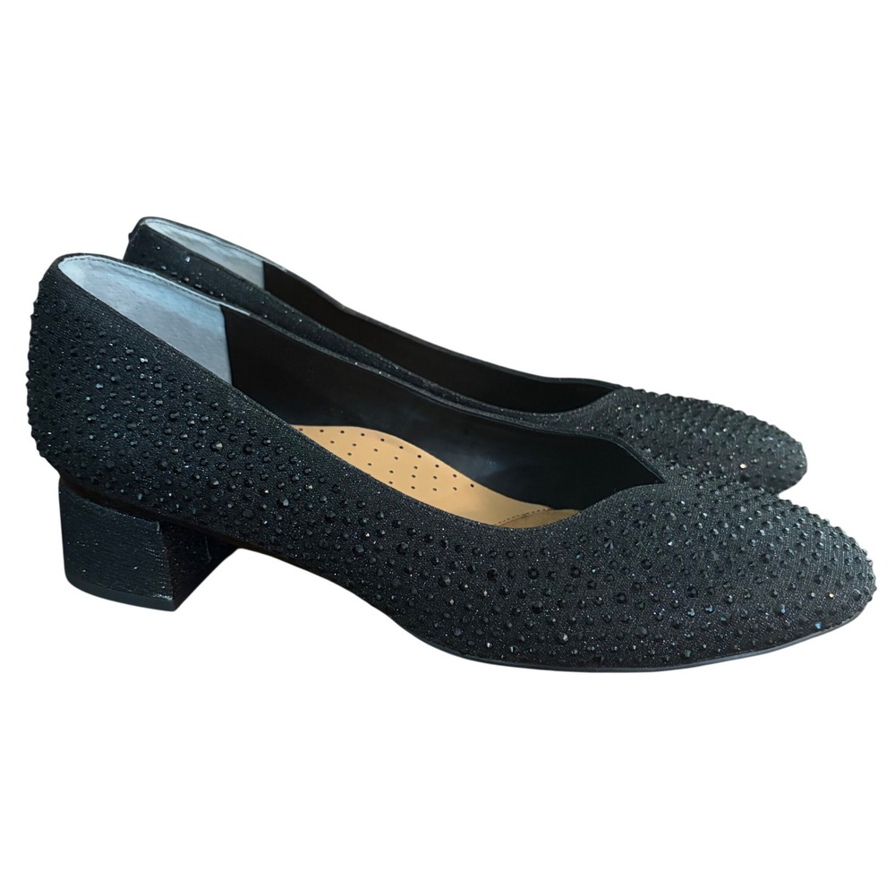 NEW J. Renee Bielle Heels Black Glitter Rhinestone Size 13M Formal Evening